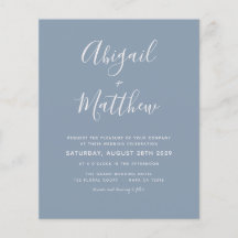 Budget Dusty Blue Simple Wedding Einladung