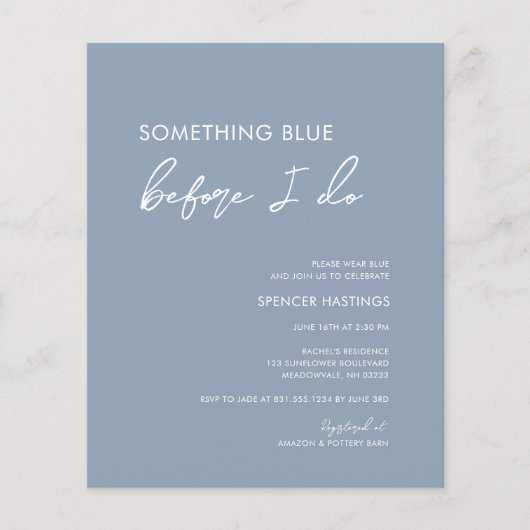 Budget Dusty Blue vor dem Brautparty Flyer (Vorne)