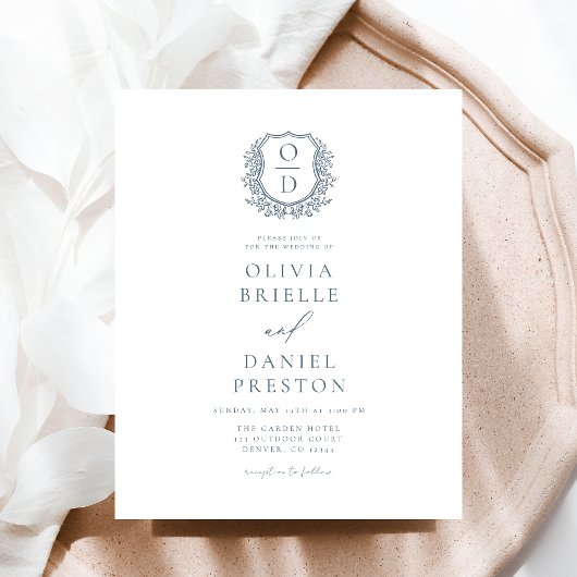 Budget Dusty Blue Wappen Monogram Wedding Foto Flyer