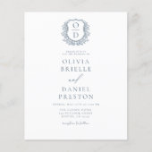 Budget Dusty Blue Wappen Monogram Wedding QR Code (Vorderseite)