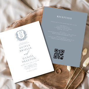 Budget Dusty Blue Wappen Monogram Wedding QR Code