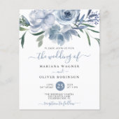 Budget Dusty Blue Watercolor Floral Wedding (Vorderseite)