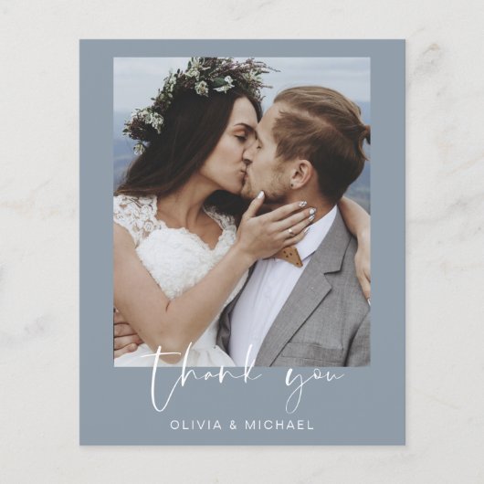 Budget Dusty Blue Wedding Danke Card (Vorderseite)