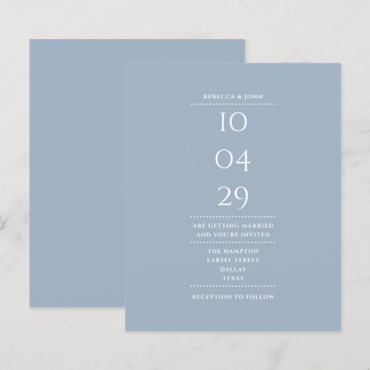 Budget Dusty Blue Wedding Datum Einladung (Vorne/Hinten)