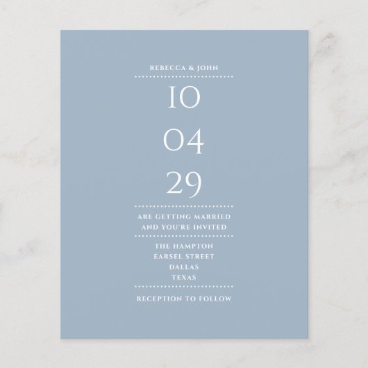 Budget Dusty Blue Wedding Datum Einladung (Vorderseite)