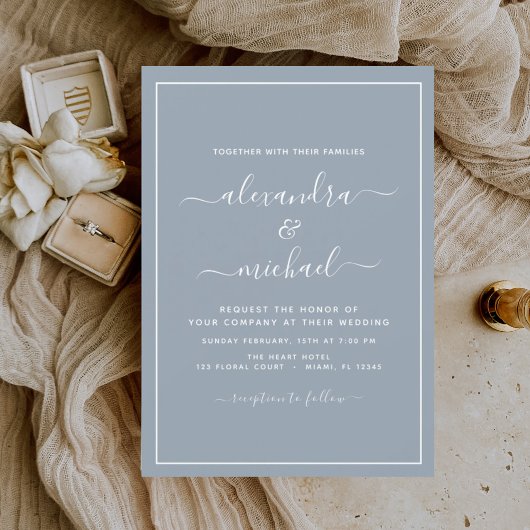 Budget Dusty Blue Wedding Modern Typografy Flyer
