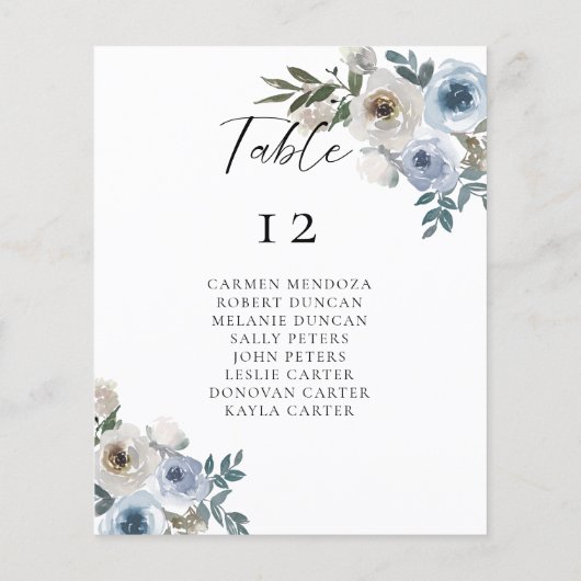 Budget Dusty Blue Wedding Table Chart (Rückseite)