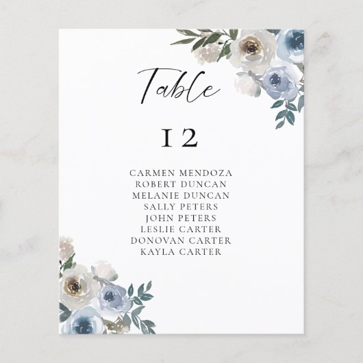 Budget Dusty Blue Wedding Table Chart (Vorderseite)