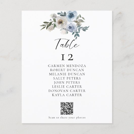 Budget Dusty Blue Wedding Table QR-Code (Vorderseite)