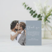 Budget Dusty Blue Wedding Vielen Dank Foto Card (Stehend Vorderseite)