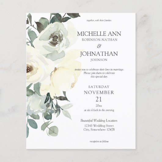 Budget Dusty Blue & White Floral 2 Wedding Flyer (Vorne)