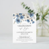 Budget Dusty Blue White Floral Einladung (Stehend Vorderseite)