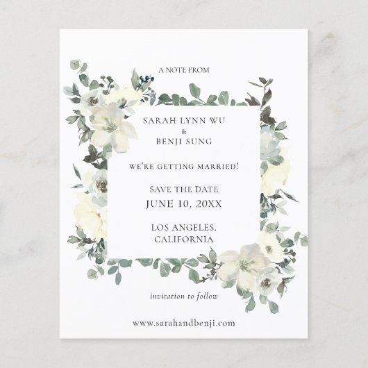 Budget Dusty Blue & White Floral Save the Date Flyer (Vorne)