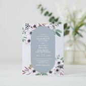 Budget Dusty Blue White Floral Wedding Einladung (Stehend Vorderseite)