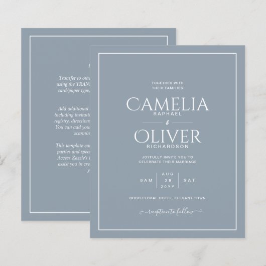 Budget Dusty Blue White Monochrome Wedding (Vorne/Hinten)