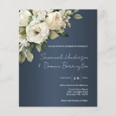 Budget Dusty Blue, White Roses Einladung Flyer (Vorne)