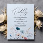 Budget Dusty Blue Wild Floral Wedding Einladung
