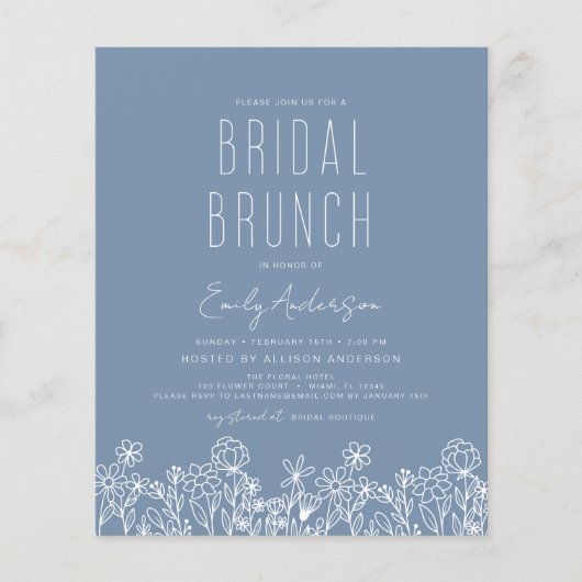 Budget Dusty Blue Wildblume Bridal Brunch Dusche (Vorderseite)