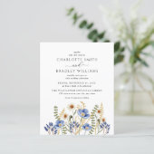 Budget Dusty Blue Wildblume Hochzeit Einladung (Stehend Vorderseite)