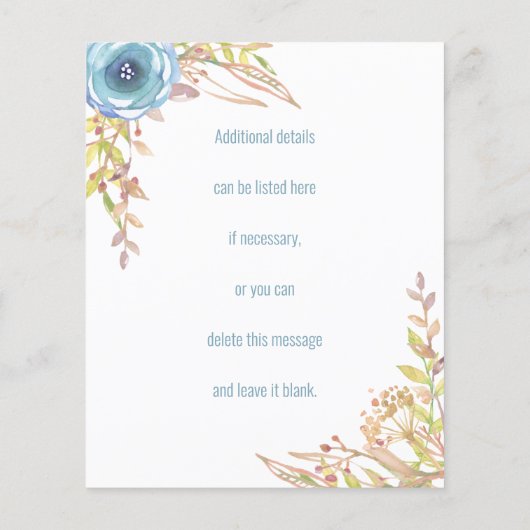 Budget Dusty Blue Wildblume Hochzeit Einladung Flyer (Hinten)