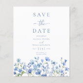Budget Dusty Blue Wildblume Wedding Save the Date (Vorderseite)