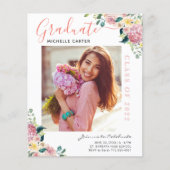 Budget Dusty Floral Foto Abschluss Ankündigung (Vorderseite)