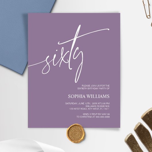 Budget Dusty Lila 60. Geburtstag Einladung