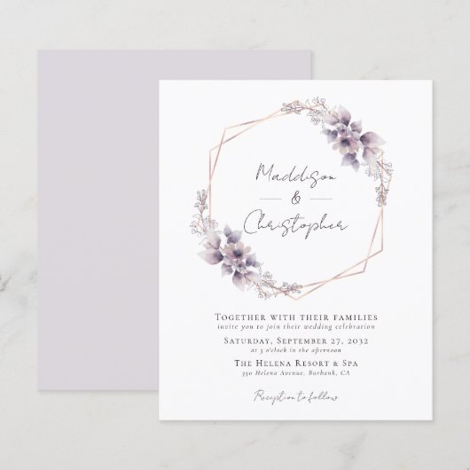 Budget Dusty Lila Floral Wedding Einladung (Vorne/Hinten)