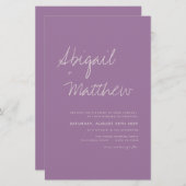 Budget Dusty Lila Minimalistisch Hochzeitseinladun (Vorne/Hinten)