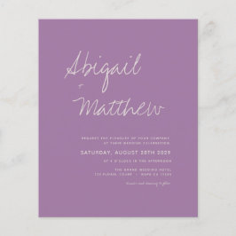 Budget Dusty Lila Minimalistisch Hochzeitseinladun Flyer