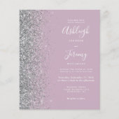 Budget Dusty Lila Silver Glitzer Wedding Einladung (Vorderseite)