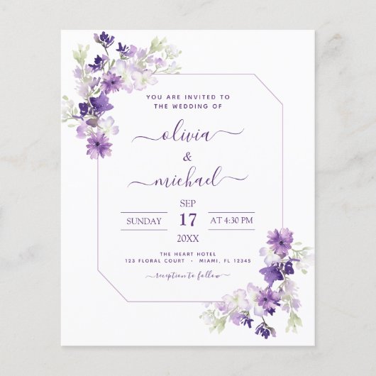 Budget Dusty Lila Wedding Blumengrün Flyer (Vorne)