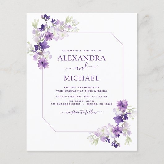 Budget Dusty Lila Wedding Blumengrün Flyer (Vorne)