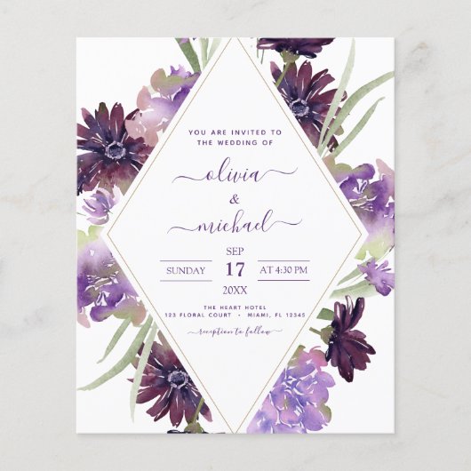 Budget Dusty Lila Wedding Blumengrün Flyer (Vorne)