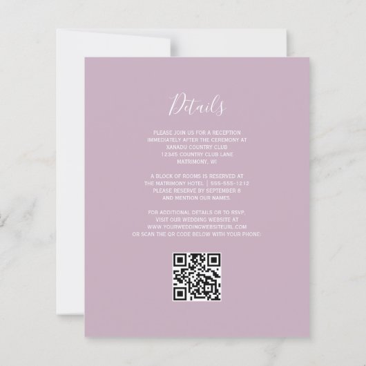 Budget Dusty Lilac Silver Glitzer QR Code Wedding (Rückseite)