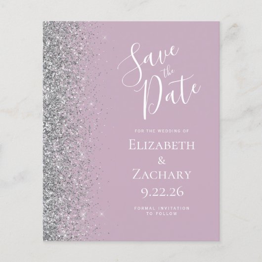 Budget Dusty Lilac Silver Glitzer Save the Date (Vorderseite)