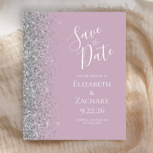 Budget Dusty Lilac Silver Glitzer Save the Date