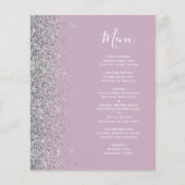 Budget Dusty Lilac Silver Glitzer Wedding Menu (Vorderseite)