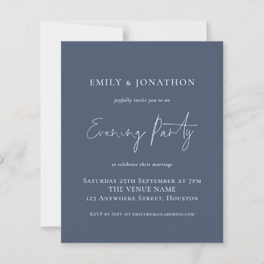 Budget Dusty Navy Blue Wedding Abend Party (Vorderseite)