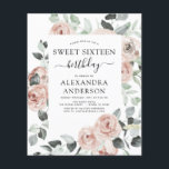 Budget Dusty Pink 16 . Geburtstag Geburtstagsparte Flyer<br><div class="desc">Das Budget Dusty Pink Floral Rose und Eukalyptus Botanische Vegetation Watercolor Frühjahr oder Sommer 16 . Geburtstag Geburtstagsparty Einladungen - beinhaltet schöne und elegante Schrift Typografie mit modernen tropischen botanischen Blume und Grün für die besondere süße 16 Feiern.</div>