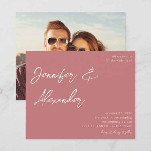 Budget Dusty Pink Calligraphy Foto Wedding V2 (Vorne/Hinten)