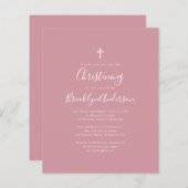 Budget Dusty Pink Christening Einladung (Vorne/Hinten)
