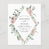Budget Dusty Pink Eukalyptus Wedding Einladung (Vorderseite)
