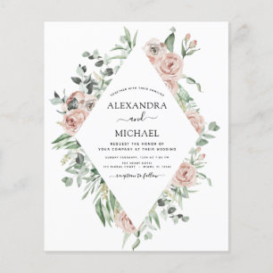 Budget Dusty Pink Eukalyptus Wedding Einladung Flyer