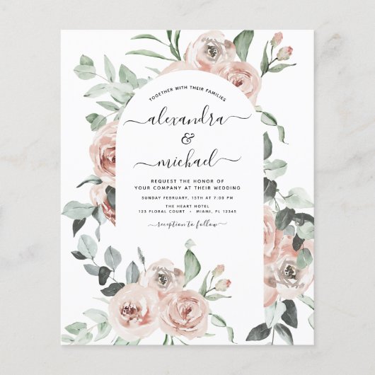 Budget Dusty Pink Floral Foto Eukalyptus Wedding (Vorderseite)