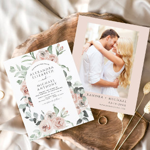 Budget Dusty Pink Floral Foto Hochzeit Einladung
