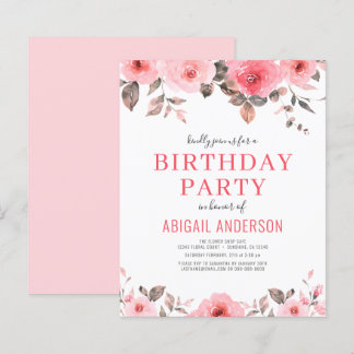 Budget Dusty Pink Floral Geburtstagsparty Einladun