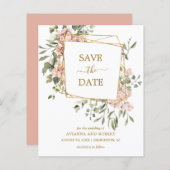 Budget Dusty Pink Floral Geometric Save the Date (Vorne/Hinten)