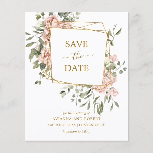 Budget Dusty Pink Floral Geometric Save the Date (Vorderseite)