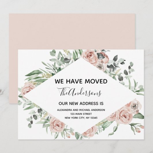 Budget Dusty Pink Floral Moving Ankündigung (Vorne/Hinten)